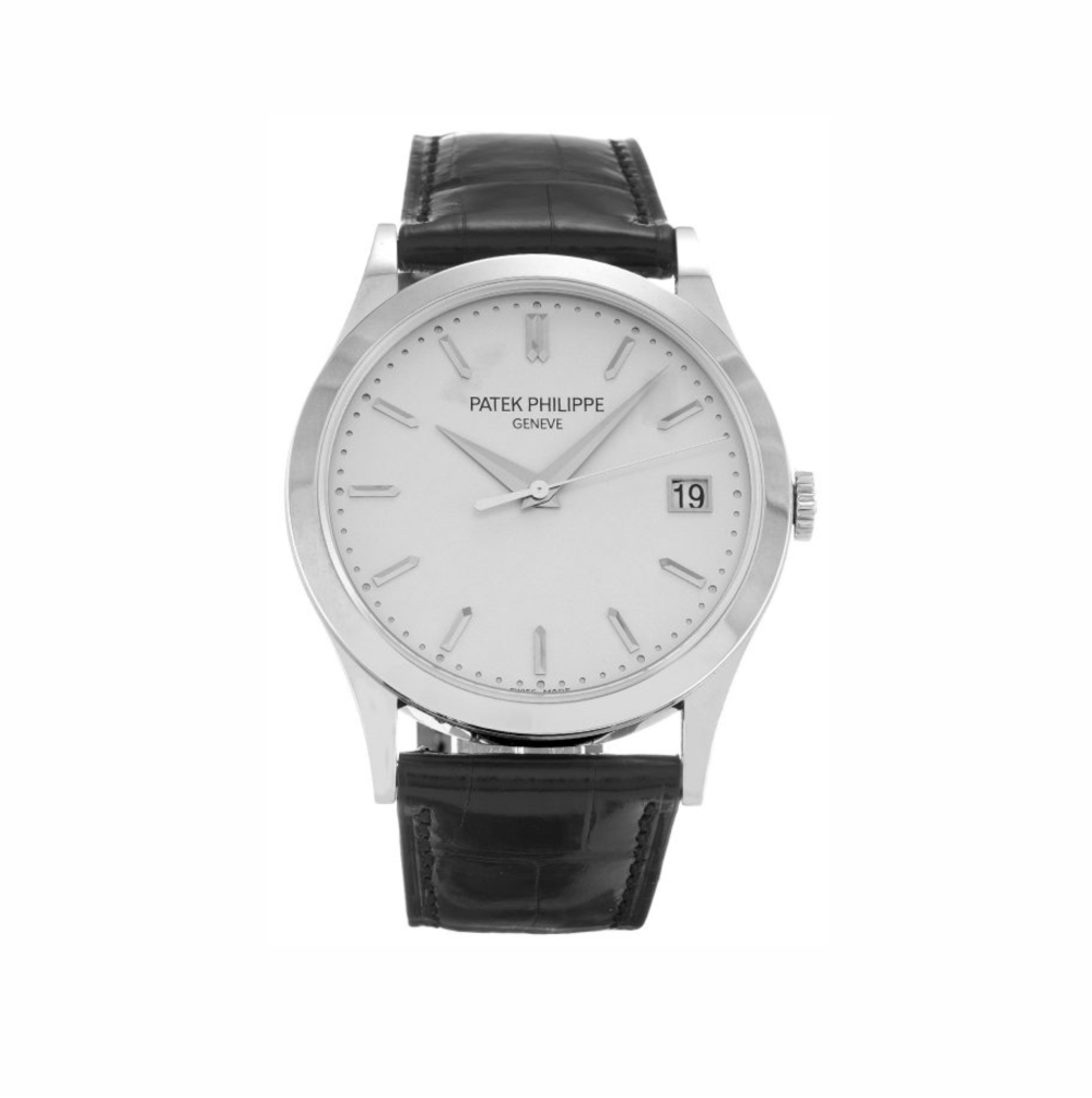 Patek Philippe Calatrava White Gold Case Silver Baton Men Watch Swiss