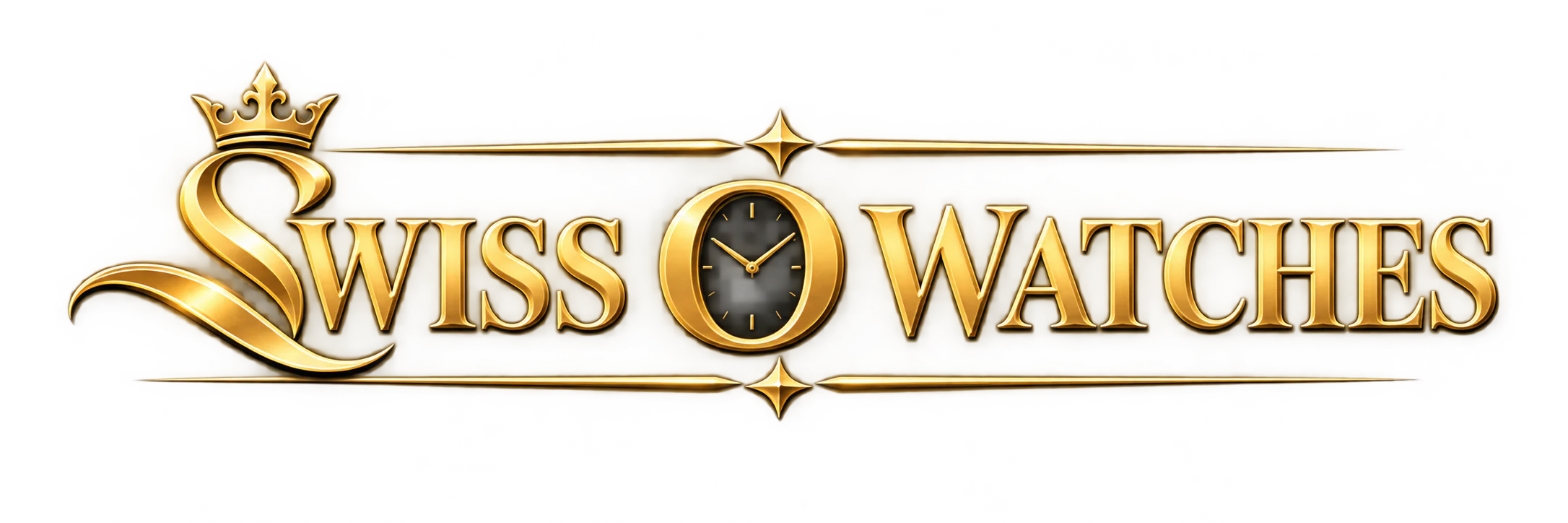 Swiss O Watches premium gold logo with crown and luxury watch emblem on a black background