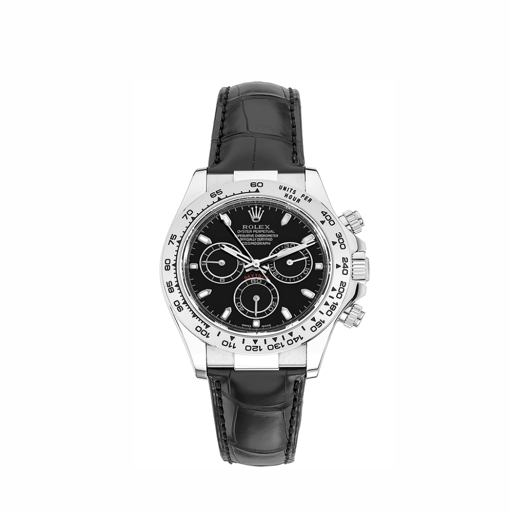 Rolex Daytona Steel Black Dail Leather Strap Swiss Automatic Watch ...