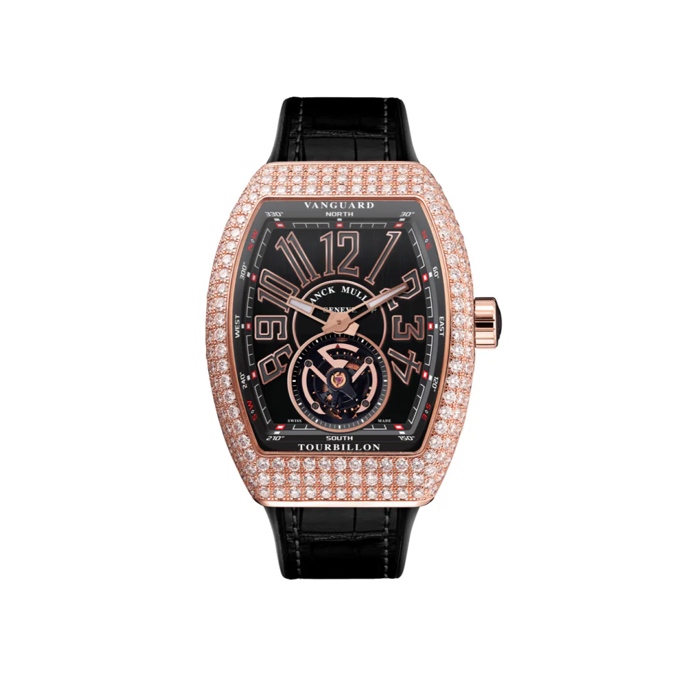 Franck Muller Vanguard Diamond White Black Leather Strap Swiss ETA Automatic Watch