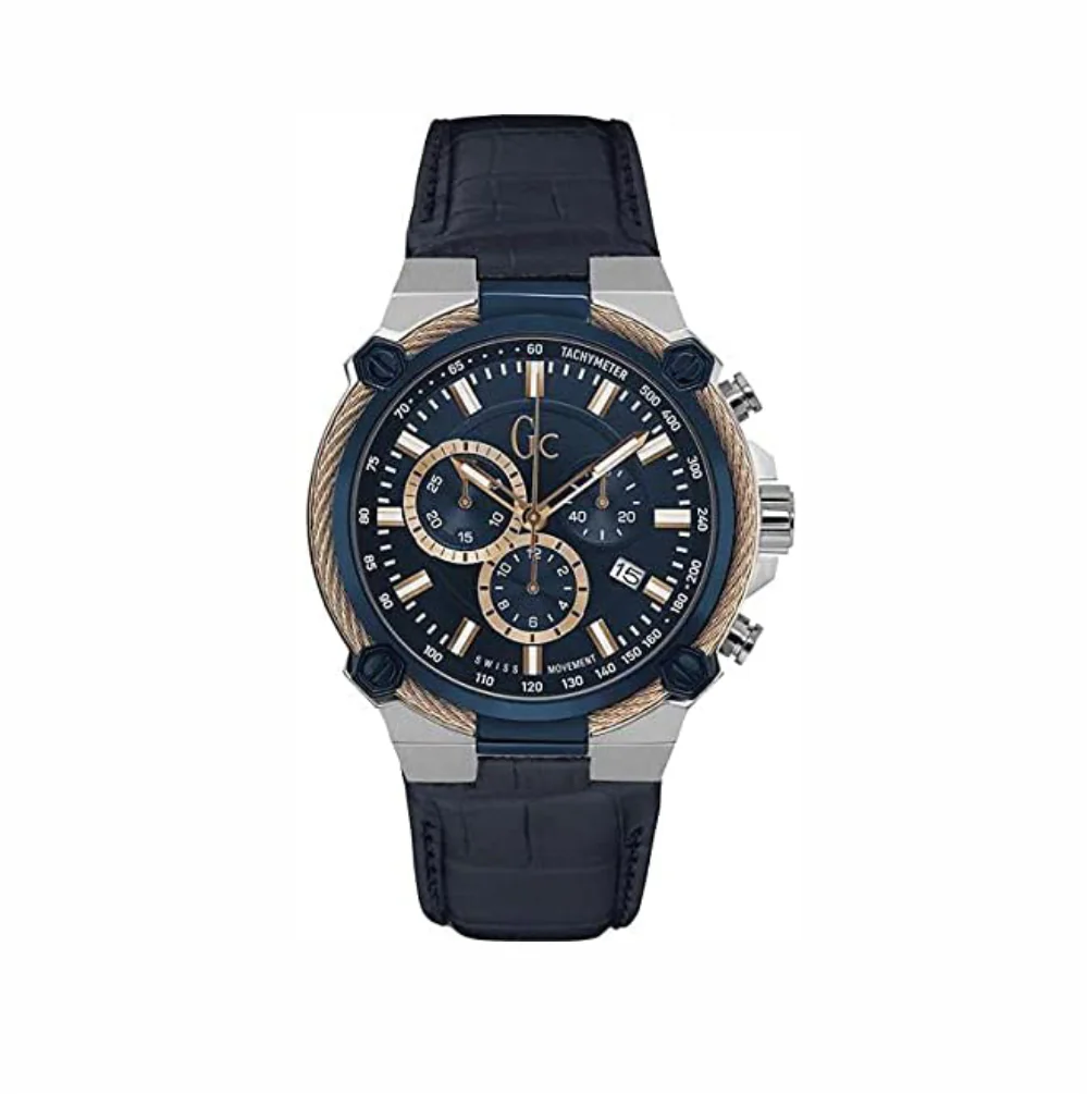 G C GUESS Collection Black Leather Strap Watch