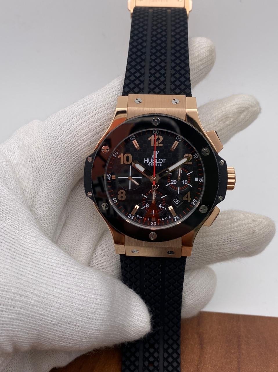 Hublot Big Bang Ceramic Bezel Rose-Gold Case Swiss-ETA Automatic Movement Men's Watch.