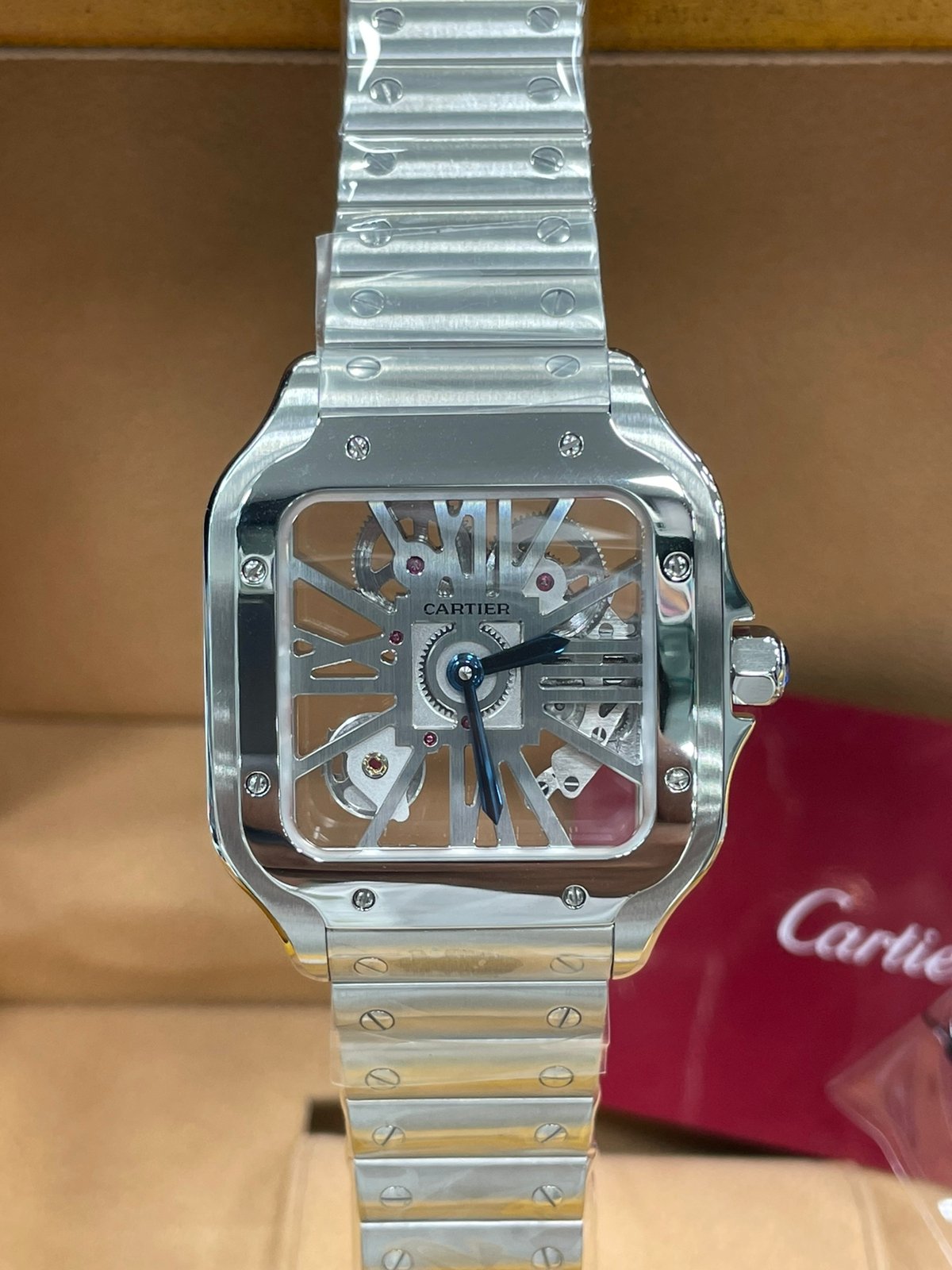 CARTIER Santos De Skeleton Dial Stainless Steel Swiss ETA Automatic Movement Men's Watch.