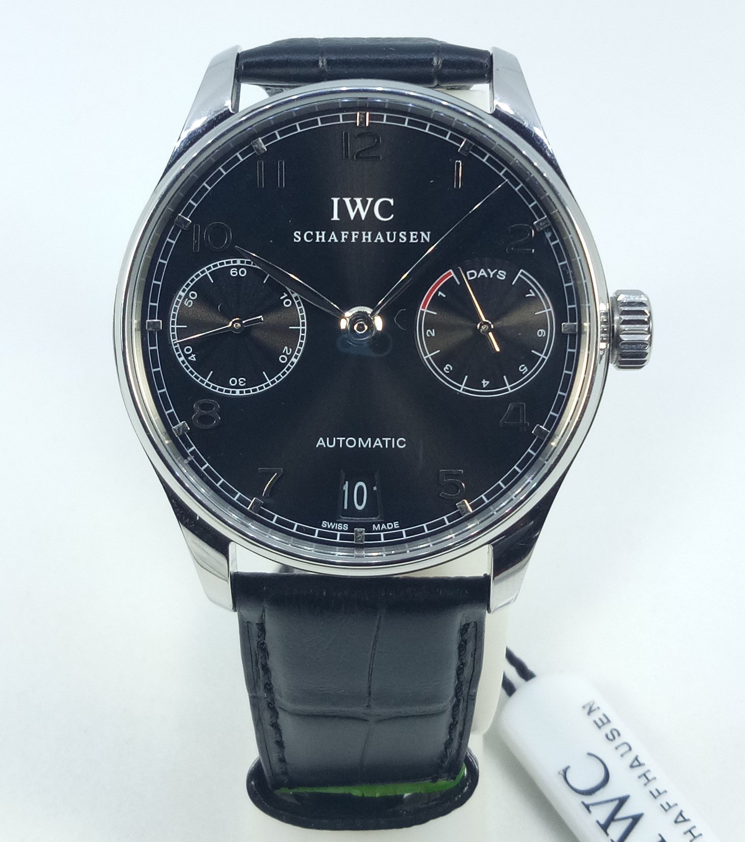 IWC Portuguese Black Dial Swiss ETA Automatic Movement Men's Watch.