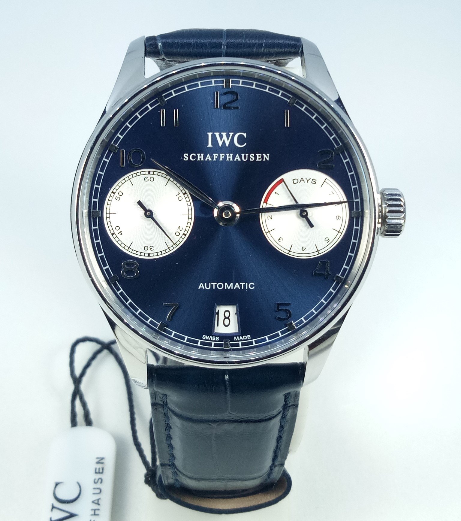 IWC Portuguese Blue Dial Swiss ETA Automatic Movement Men's Watch.