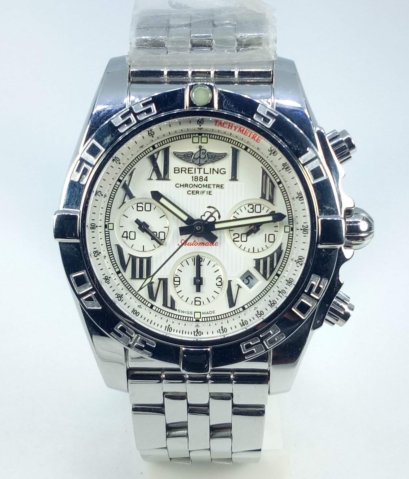 Breitling Etanche Chronographe Steel White Dial Swiss ETA Automatic Men's Watch.