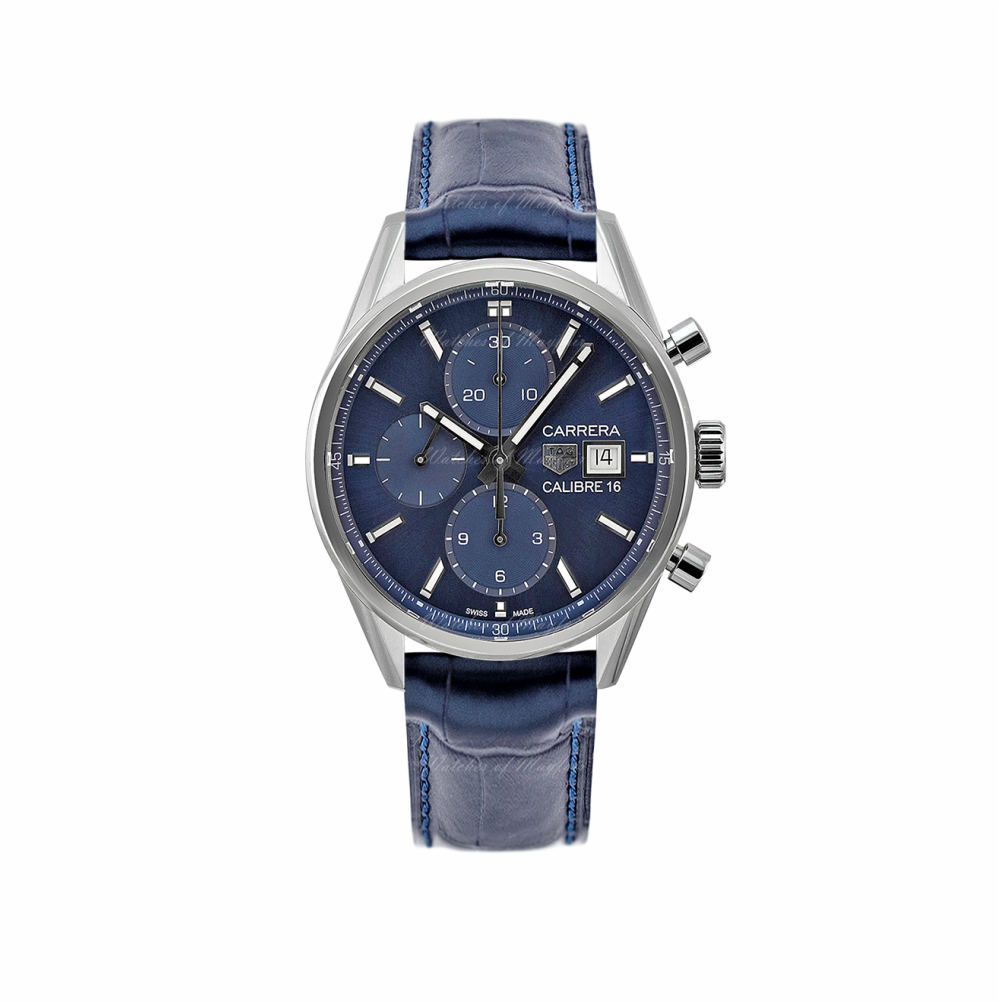 TAG HEUER CARRERA CALIBRE 16 DAY DATE AUTOMATIC LEATHER STRAP WATCH