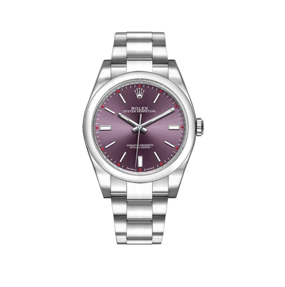 rolex Oyster Perpetual Red Grape Dial Steel Men's Watch